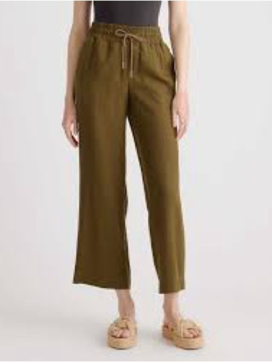 Quince Pants - Quince 100% Linen Relaxed Wide Leg Pull On Drawstring Pants Olive Green XL